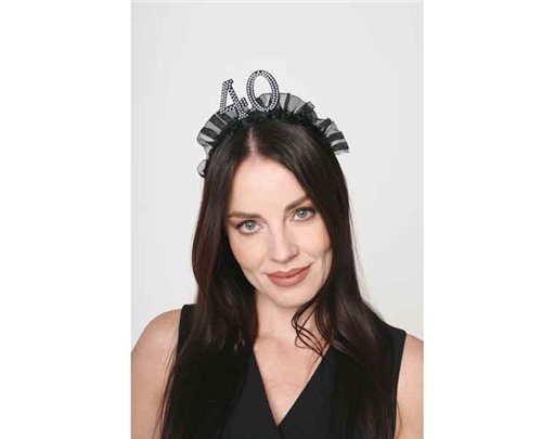 AGE 40 HEADBAND WITH RUFFLES AND PEARLS