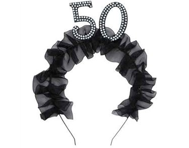 AGE 50 HEADBAND WITH RUFFLES AND PEARLS