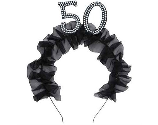 AGE 50 HEADBAND WITH RUFFLES AND PEARLS