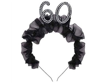 AGE 60 HEADBAND WITH RUFFLES AND PEARLS