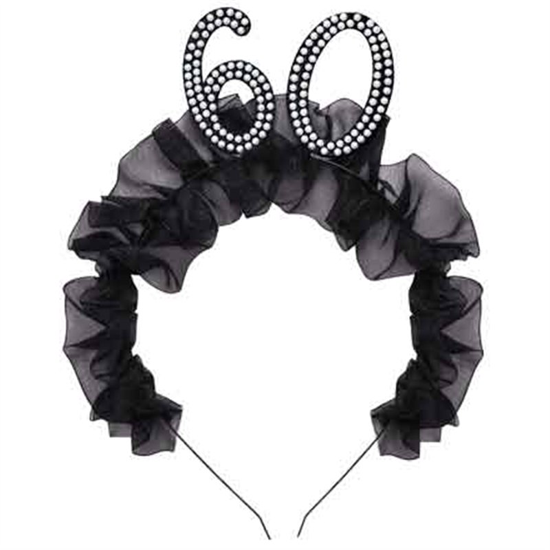 AGE 60 HEADBAND WITH RUFFLES AND PEARLS