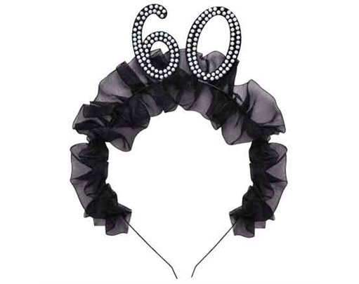 AGE 60 HEADBAND WITH RUFFLES AND PEARLS