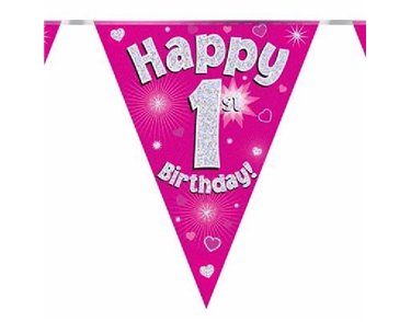 3.9M HAPPY 1ST BIRTHDAY PINK BUNTING