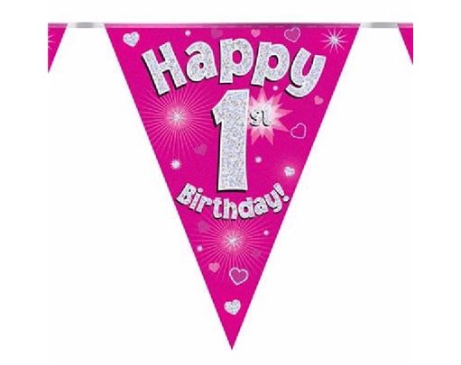 3.9M HAPPY 1ST BIRTHDAY PINK BUNTING
