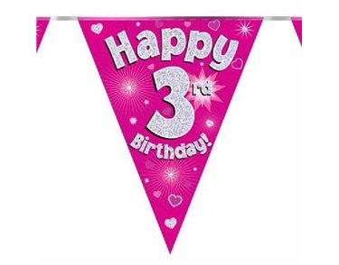 3.9M 3RD BIRTHDAY PINK BUNTING