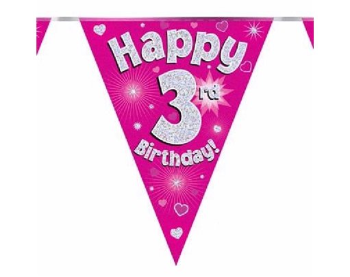 3.9M 3RD BIRTHDAY PINK BUNTING