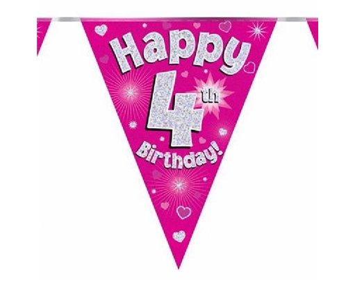3.9M 4TH BIRTHDAY PINK BUNTING