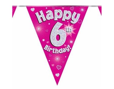 3.9M 6TH BIRTHDAY PINK BUNTING