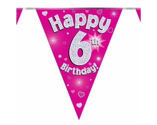 3.9M 6TH BIRTHDAY PINK BUNTING