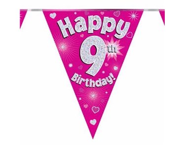 3.9M 9TH BIRTHDAY PINK BUNTING