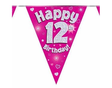 3.9M 12TH BIRTHDAY PINK BUNTING