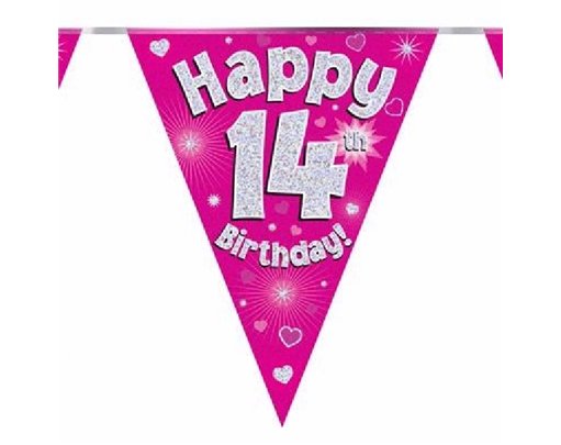 3.9M 14TH BIRTHDAY PINK BUNTING