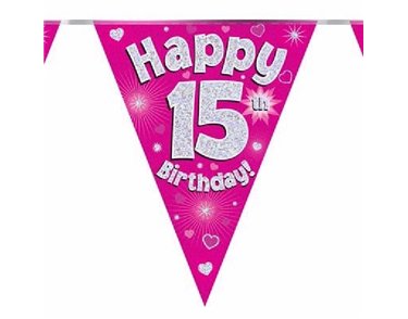 3.9M 15TH BIRTHDAY PINK BUNTING