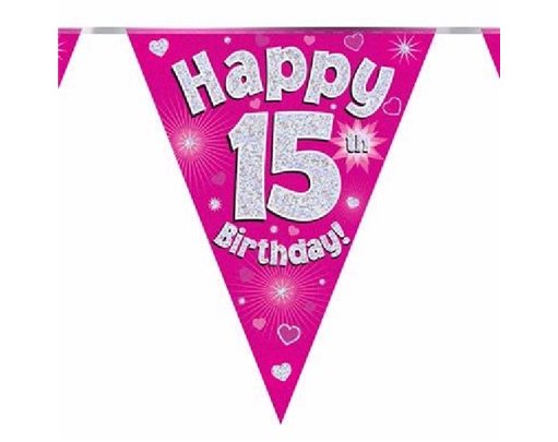 3.9M 15TH BIRTHDAY PINK BUNTING