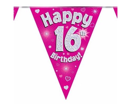 3.9M 16TH BIRTHDAY PINK BUNTING