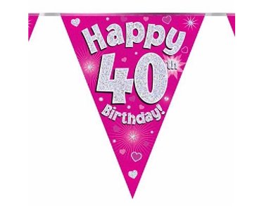 3.9M 40TH BIRTHDAY PINK BUNTING