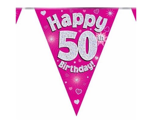 3.9M 50TH BIRTHDAY PINK BUNTING