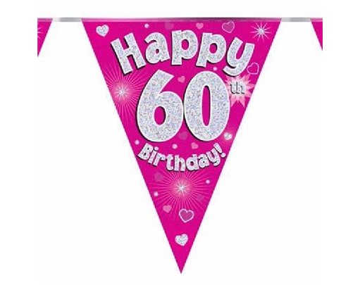 3.9M 60TH BIRTHDAY PINK BUNTING