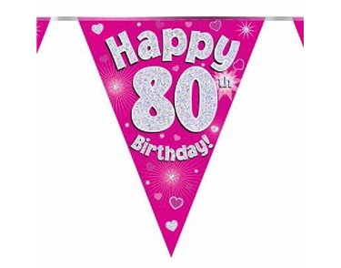 3.9M 80TH BIRTHDAY PINK BUNTING