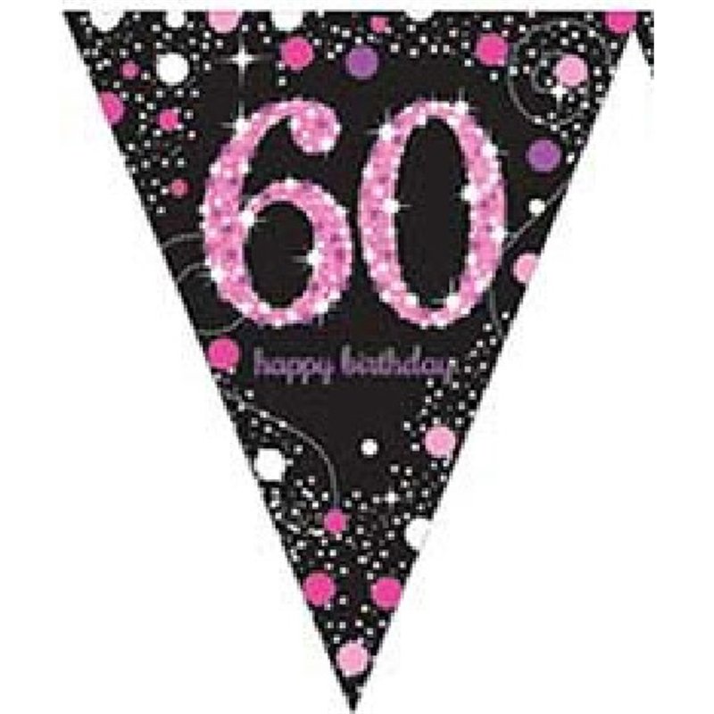 60TH PINK SPARKLES PENNANT BANNER