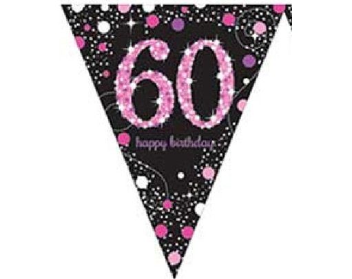 60TH PINK SPARKLES PENNANT BANNER