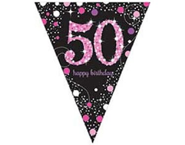 50TH PINK SPARKLES PENNANT BANNER