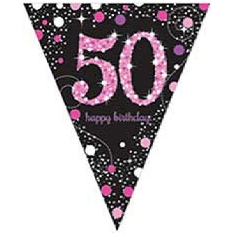 50TH PINK SPARKLES PENNANT BANNER