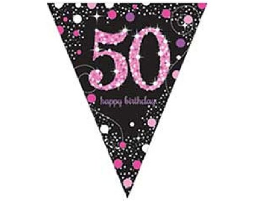 50TH PINK SPARKLES PENNANT BANNER