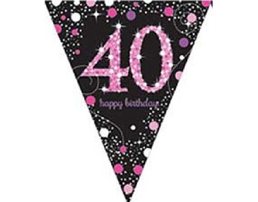 40TH PINK SPARKLES PENNANT BANNER