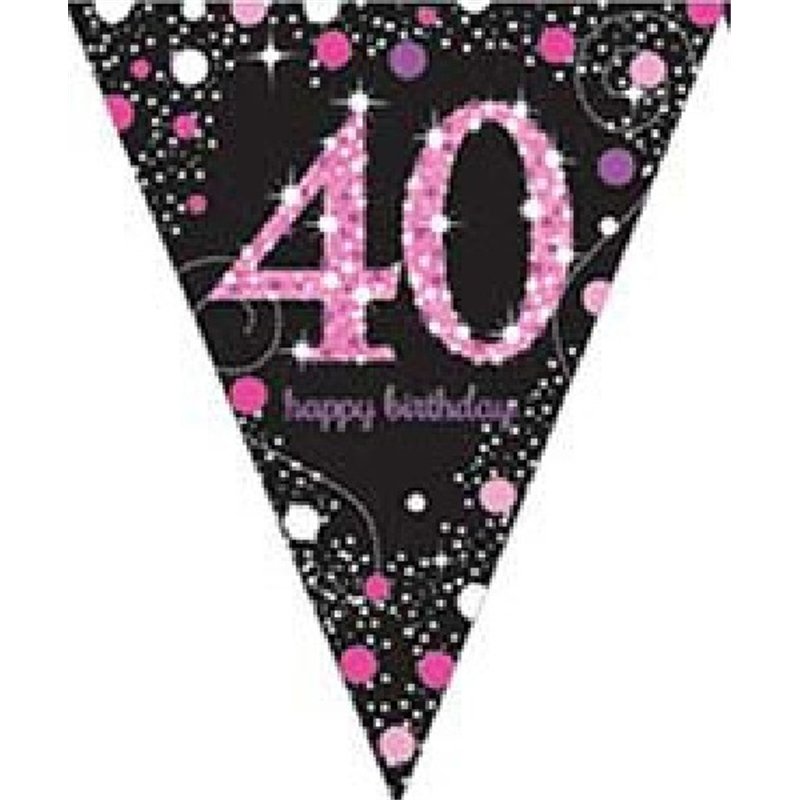40TH PINK SPARKLES PENNANT BANNER