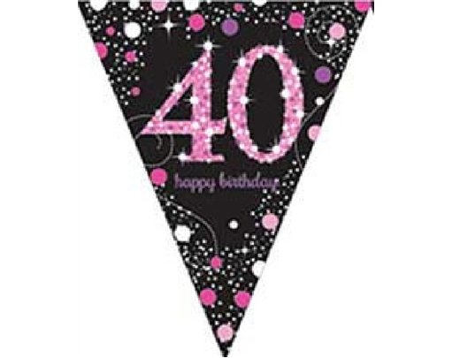 40TH PINK SPARKLES PENNANT BANNER