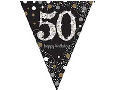 50TH GOLD SPARKLES PENNANT BANNER