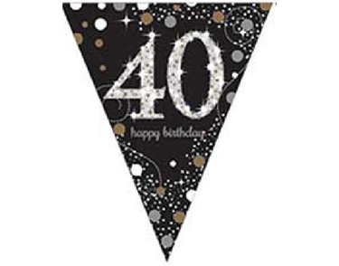 40TH GOLD SPARKLES PENNANT BANNER