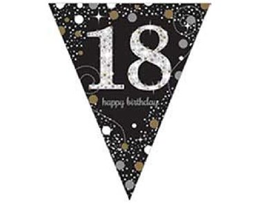 18TH GOLD & BLACK SPARKLES PENNANT BANNER