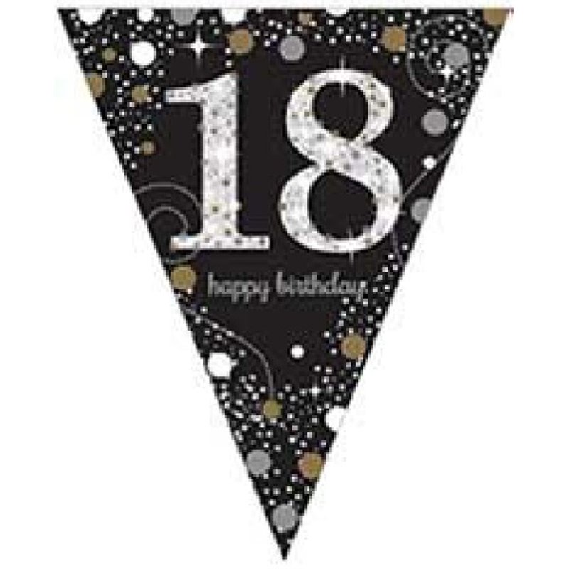 18TH GOLD & BLACK SPARKLES PENNANT BANNER