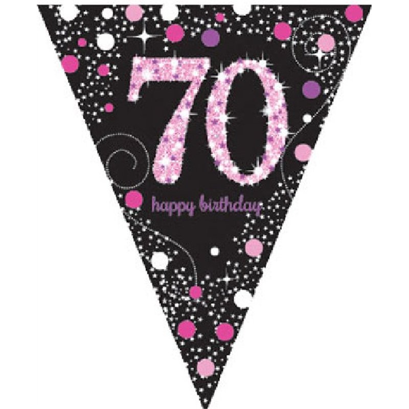 70TH PINK SPARKLES PENNANT BANNER