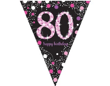 80TH PINK SPARKLES PENNANT BANNER