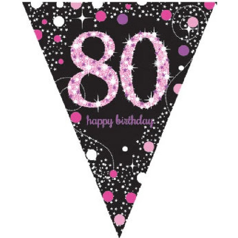 80TH PINK SPARKLES PENNANT BANNER