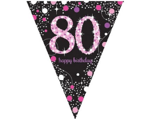 80TH PINK SPARKLES PENNANT BANNER