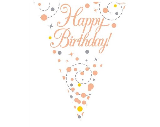 3.9M WHITE & ROSE GOLD HAPPY B/DAY BUNTING