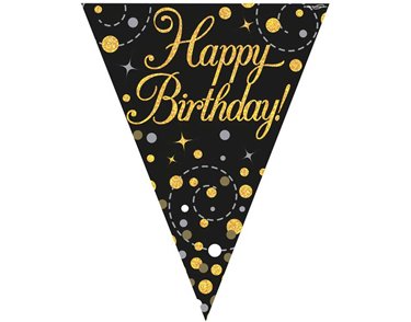 3.9M BLACK & GOLD HAPPY B/DAY BUNTING