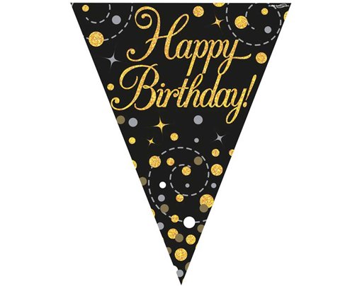 3.9M BLACK & GOLD HAPPY B/DAY BUNTING
