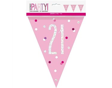 9ft GLITZ PINK 21ST FLAG BANNER