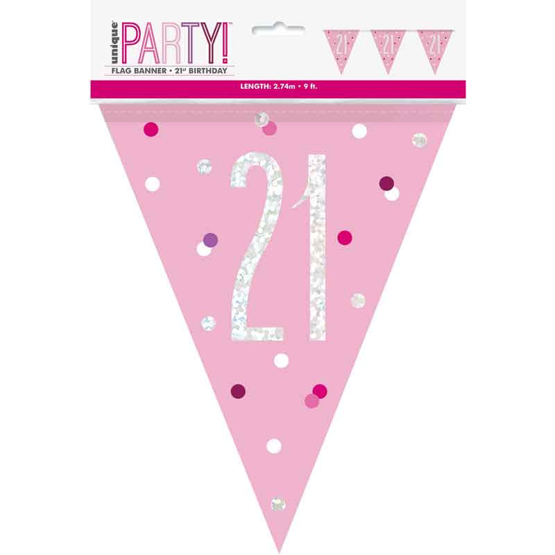 9ft GLITZ PINK 21ST FLAG BANNER