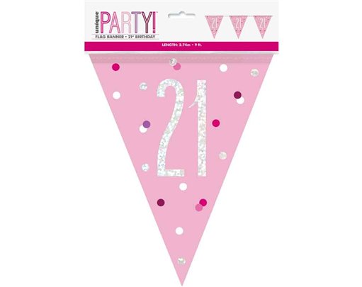 9ft GLITZ PINK 21ST FLAG BANNER