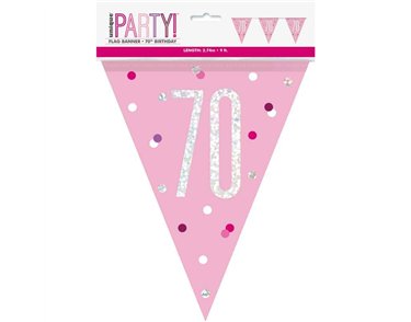 9ft GLITZ PINK 70TH FLAG BANNER
