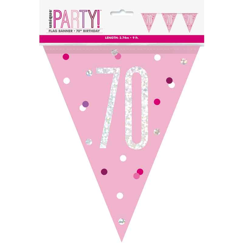 9ft GLITZ PINK 70TH FLAG BANNER