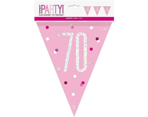 9ft GLITZ PINK 70TH FLAG BANNER