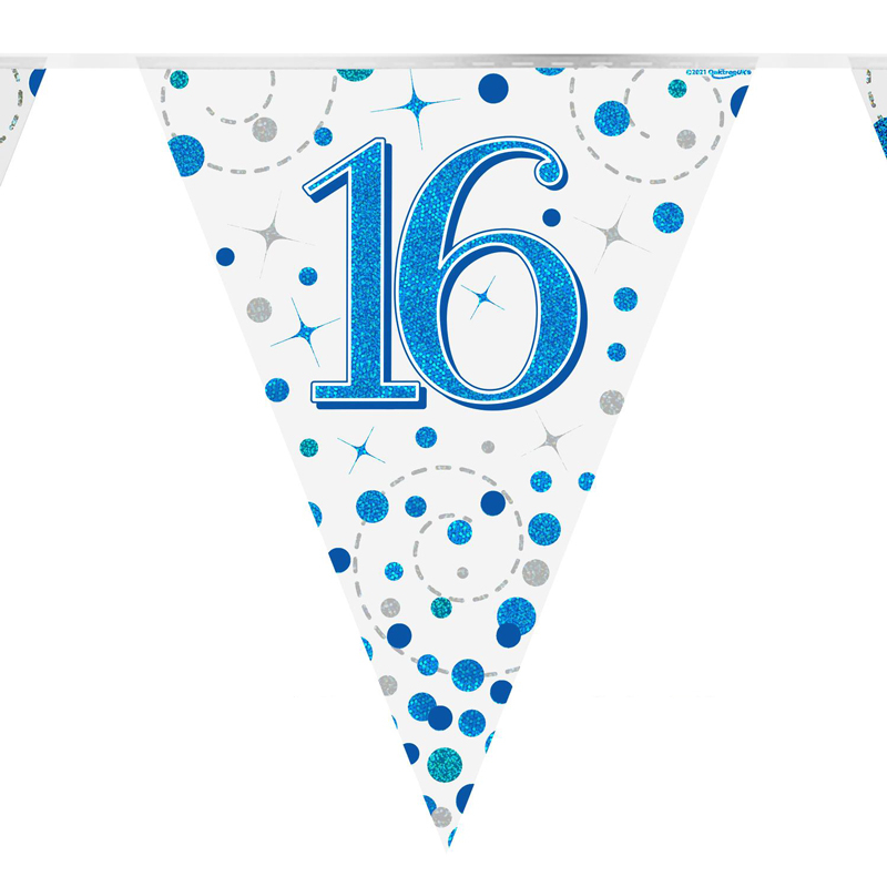 3.9m 16th BIRTHDAY BLUE SPARKLING FIZZ BUNTING
