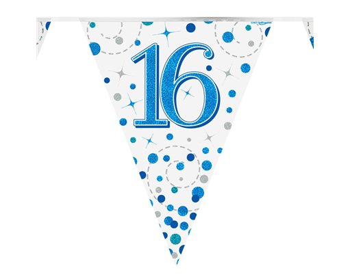 3.9m 16th BIRTHDAY BLUE SPARKLING FIZZ BUNTING